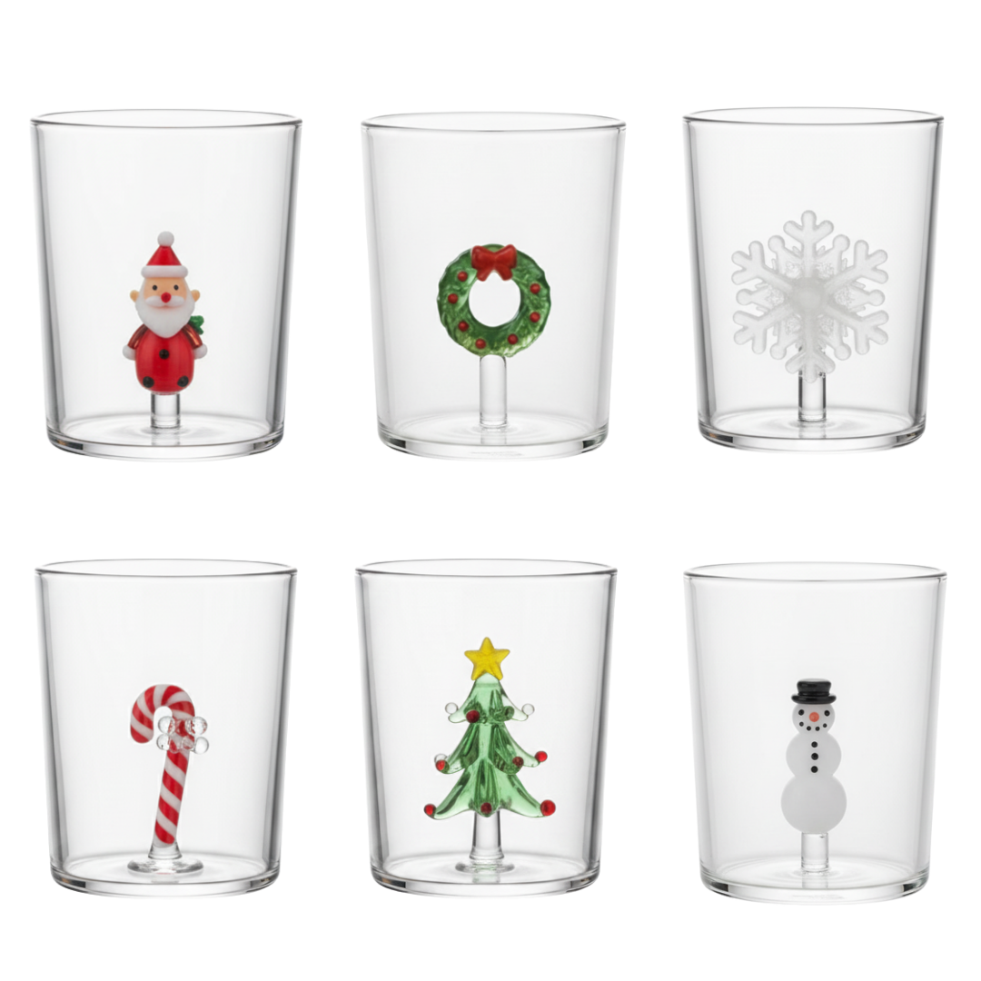 Drinkglazen - Handgeblazen - Kerst Design - 5 stuks - 300ML