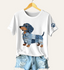 Ciela - Camiseta de Arte Patchwork Denim con Patrón de Dachshund